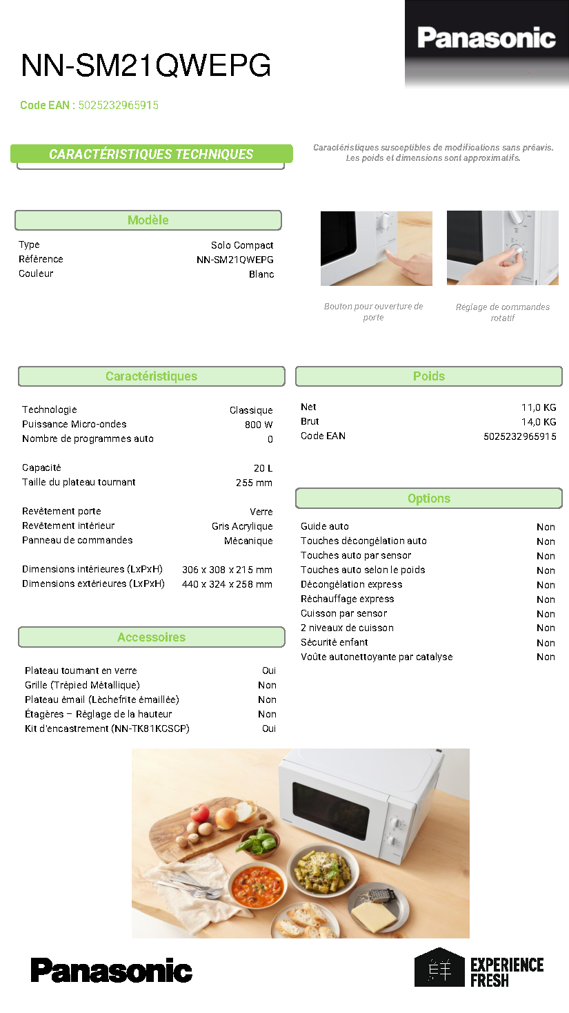 Fiche technique fournisseur