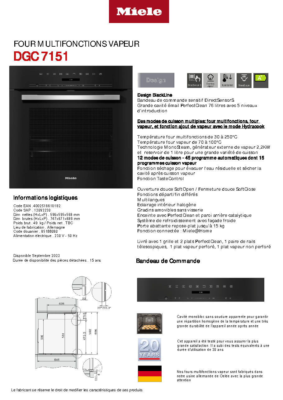 Fiche technique fournisseur