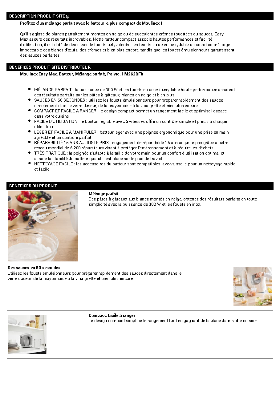 Fiche technique fournisseur
