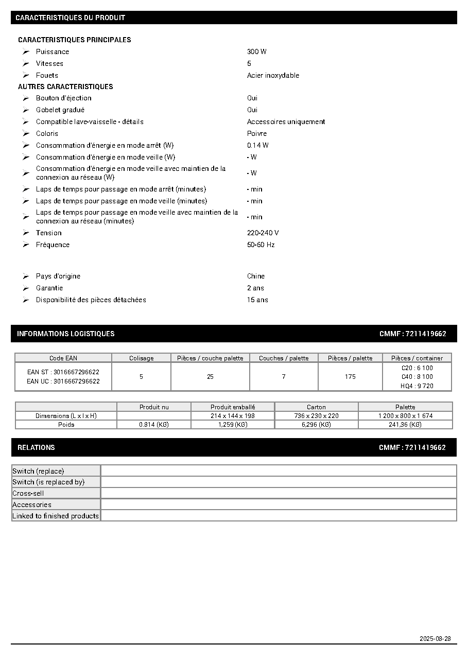 Fiche technique fournisseur