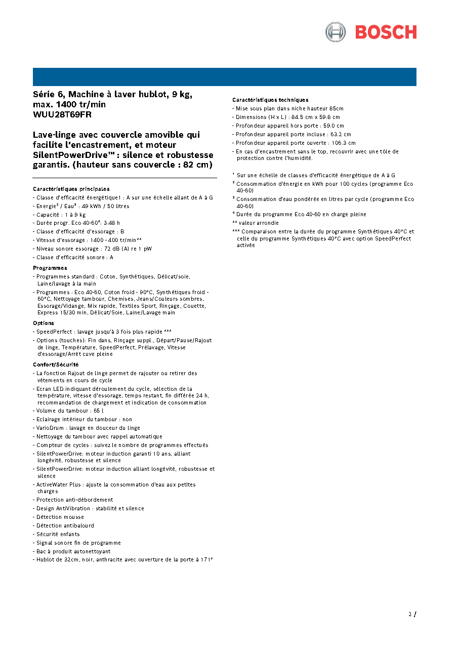 Fiche technique fournisseur