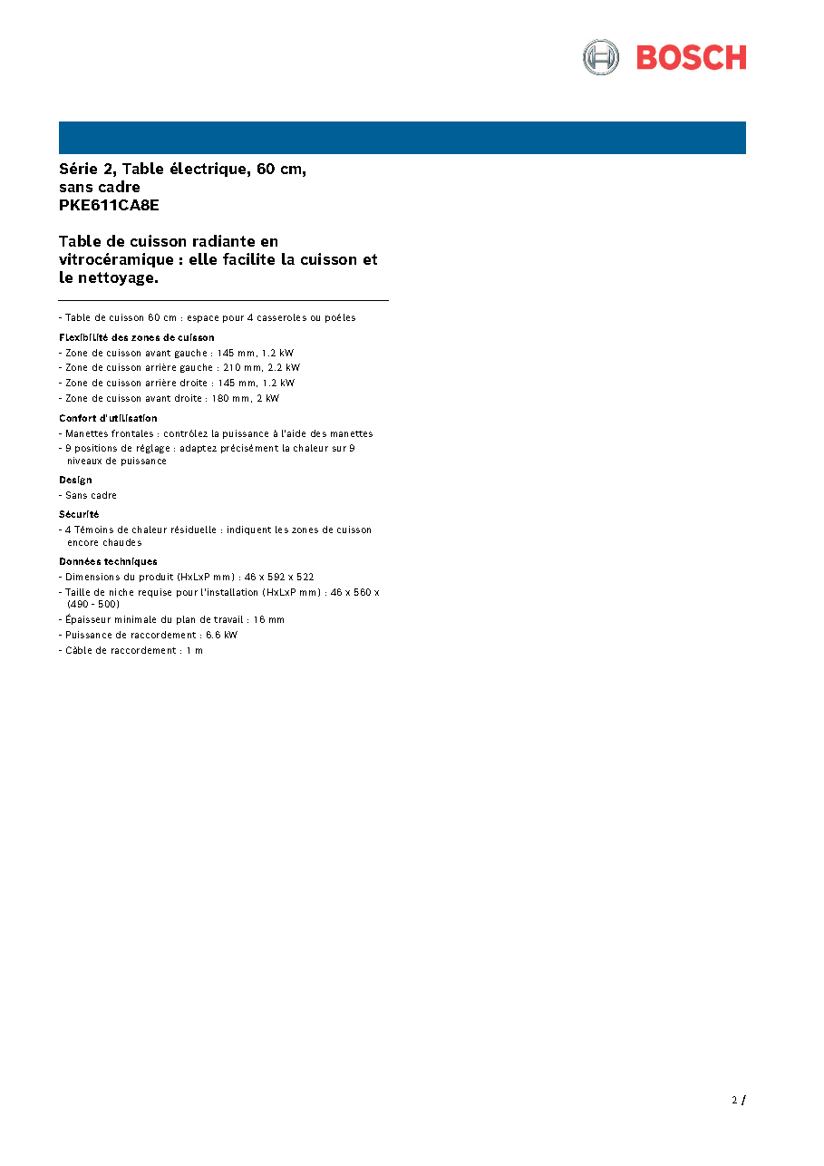 Fiche technique fournisseur