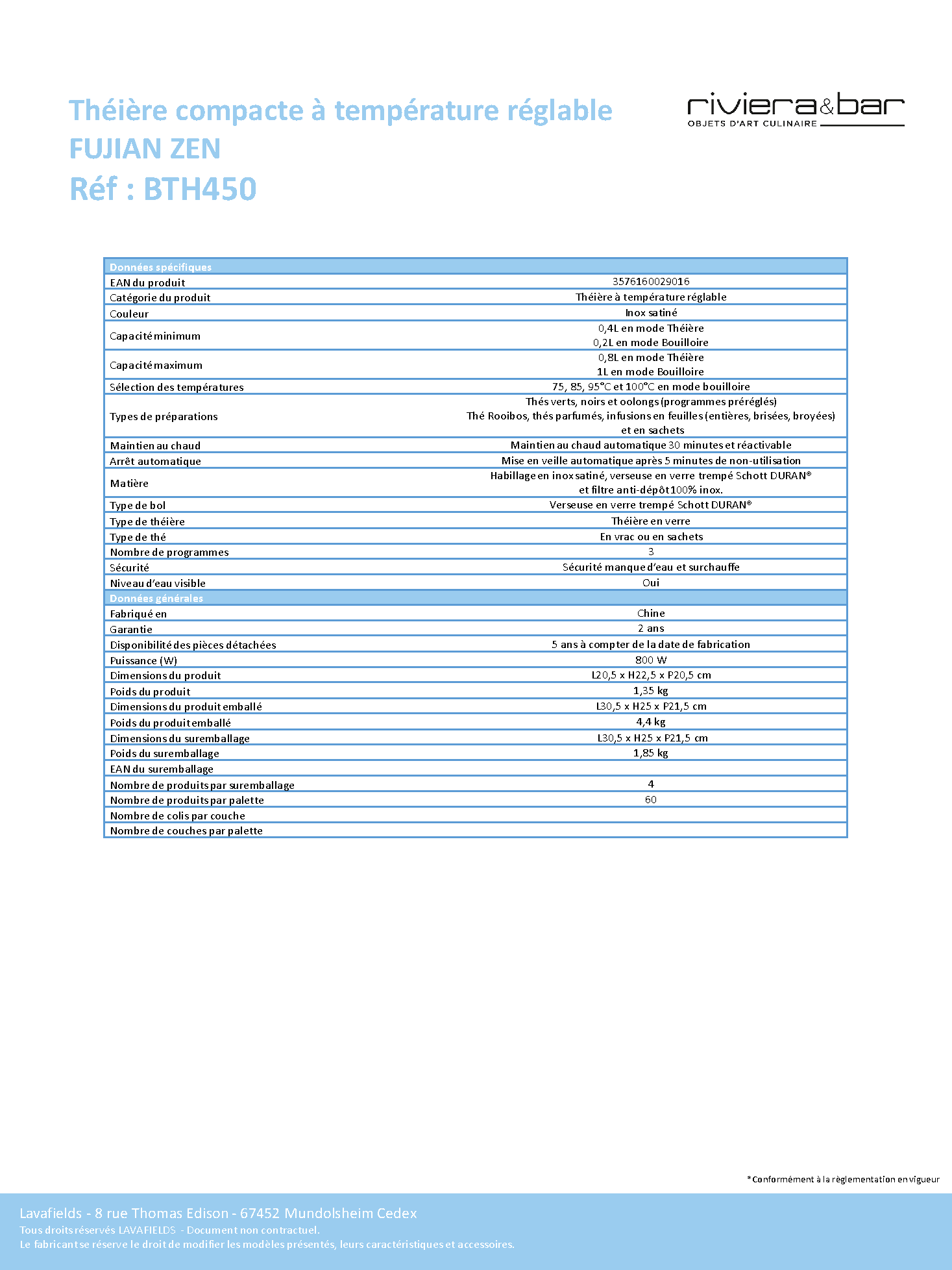 Fiche technique fournisseur