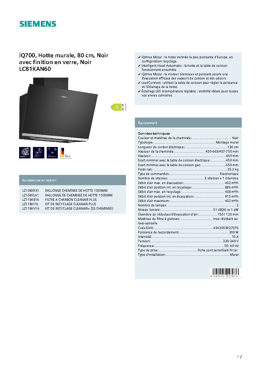 Fiche technique fournisseur
