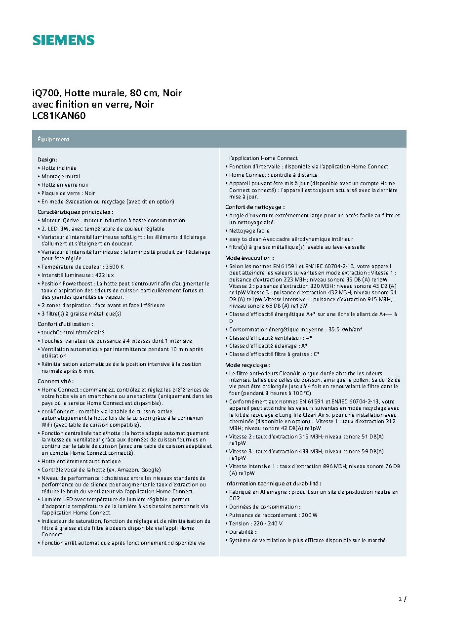 Fiche technique fournisseur