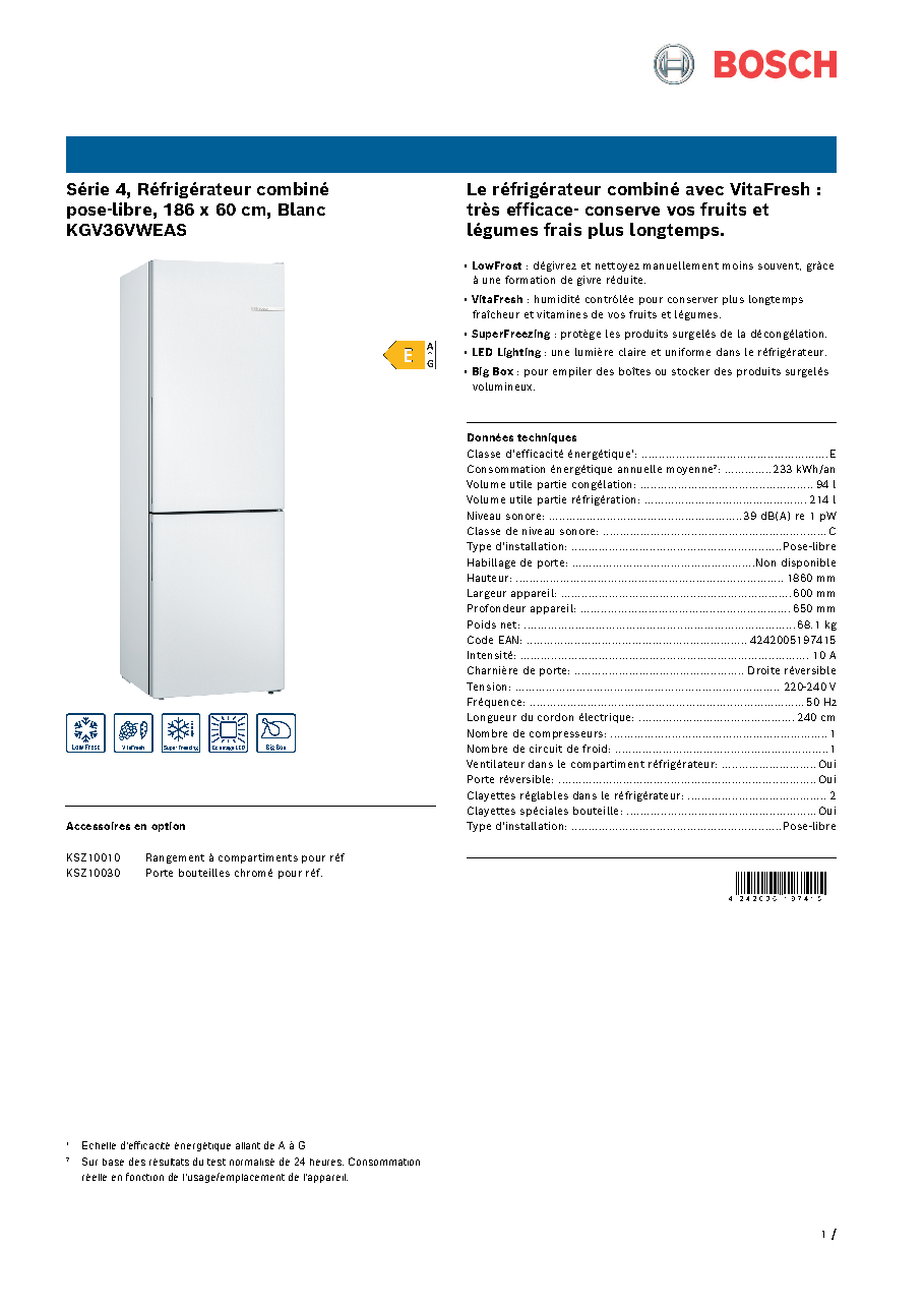 Fiche technique fournisseur