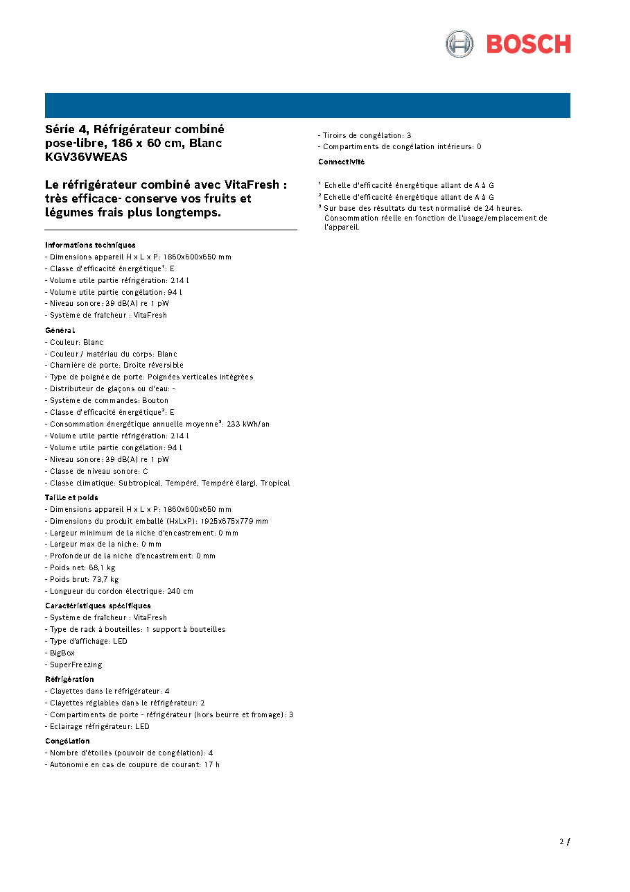 Fiche technique fournisseur