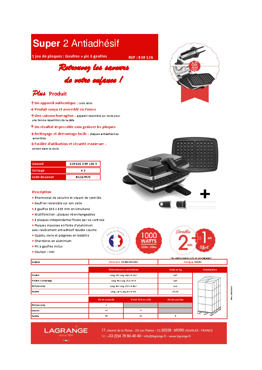 Fiche technique fournisseur