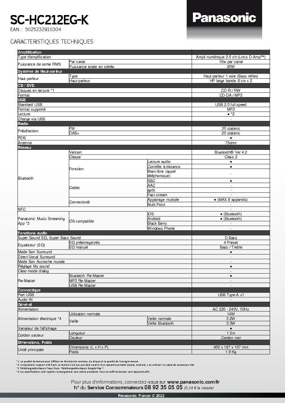 Fiche technique fournisseur