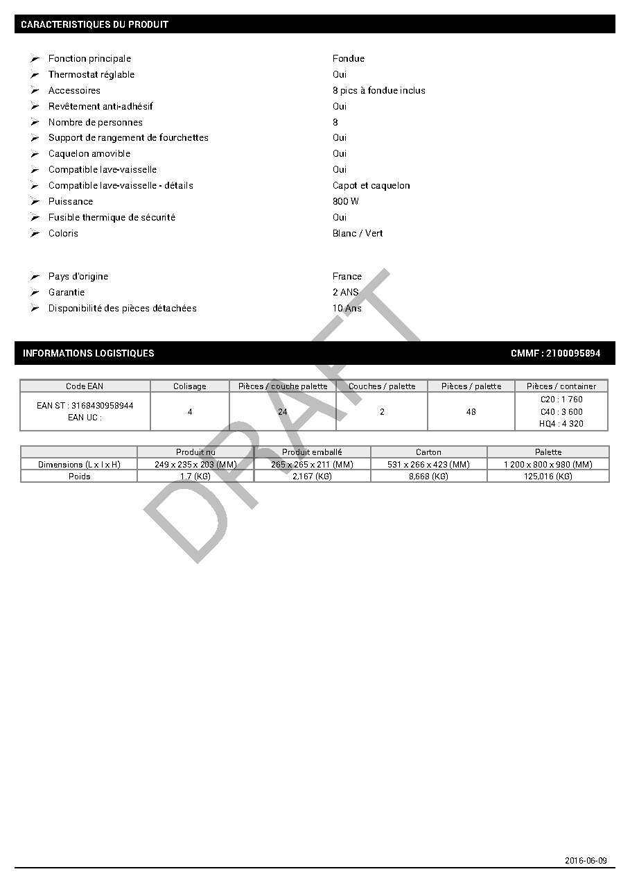 Fiche technique fournisseur