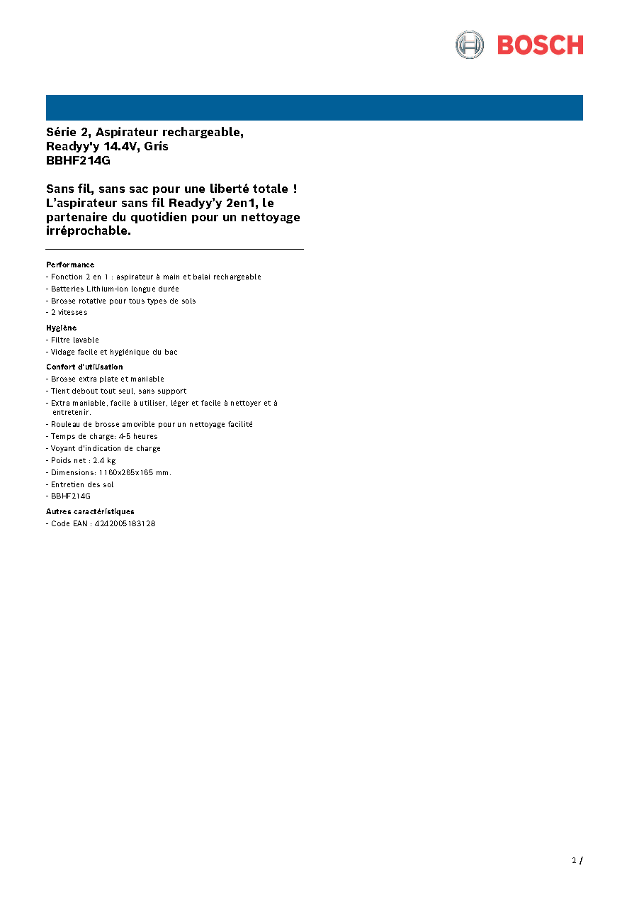 Fiche technique fournisseur