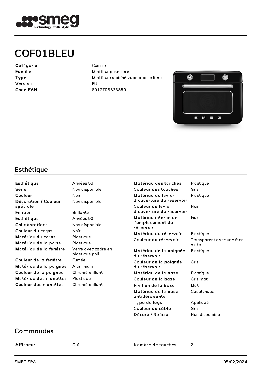 Fiche technique fournisseur
