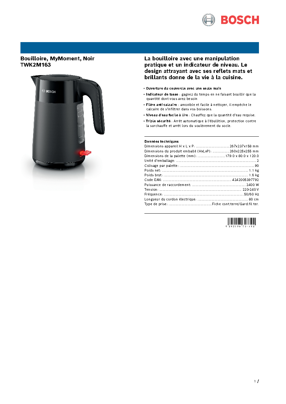 Fiche technique fournisseur