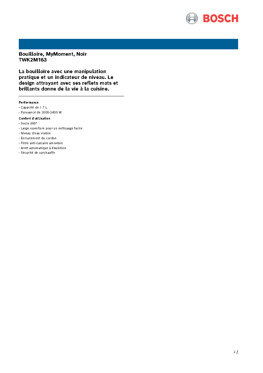 Fiche technique fournisseur