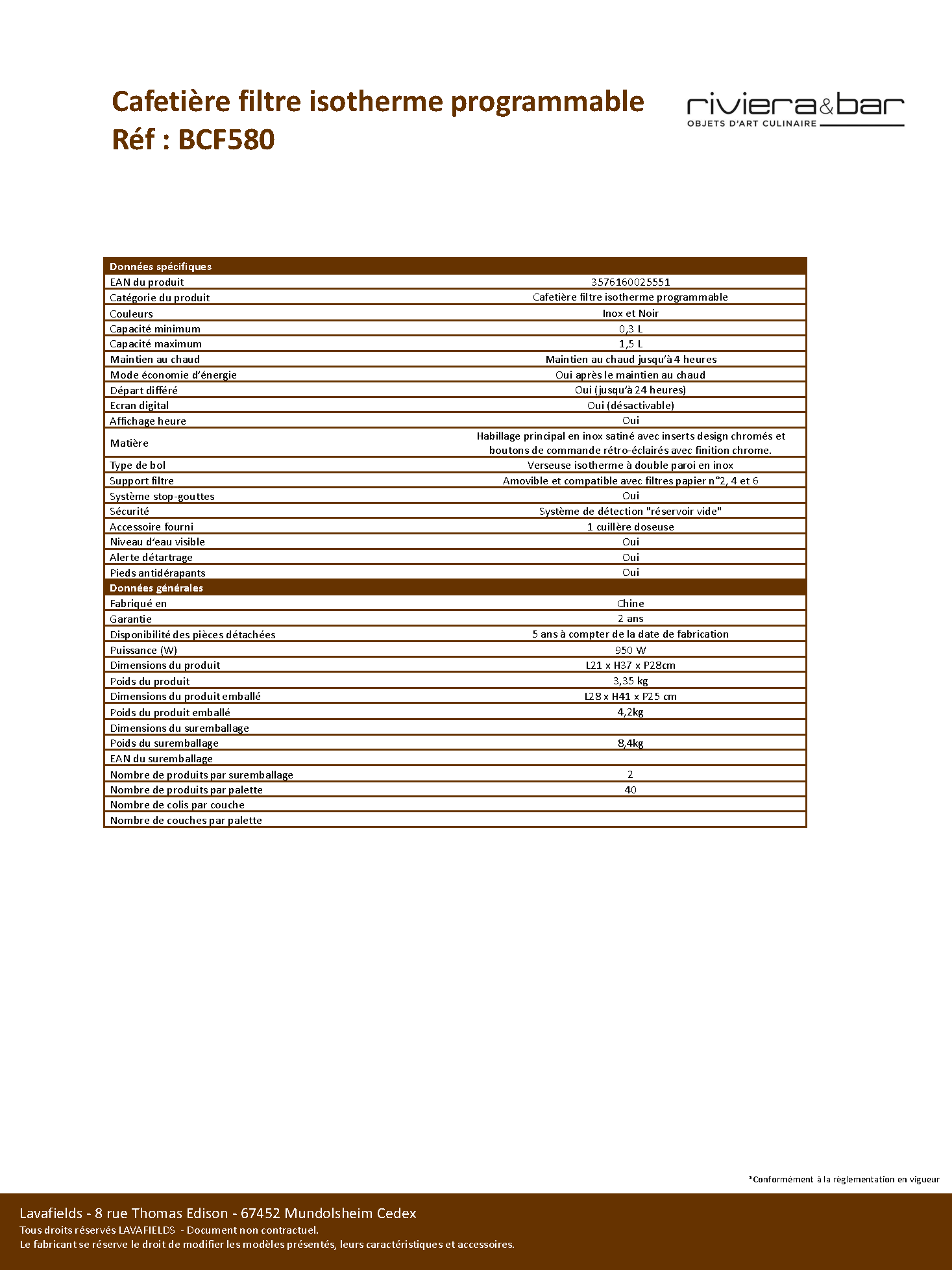 Fiche technique fournisseur