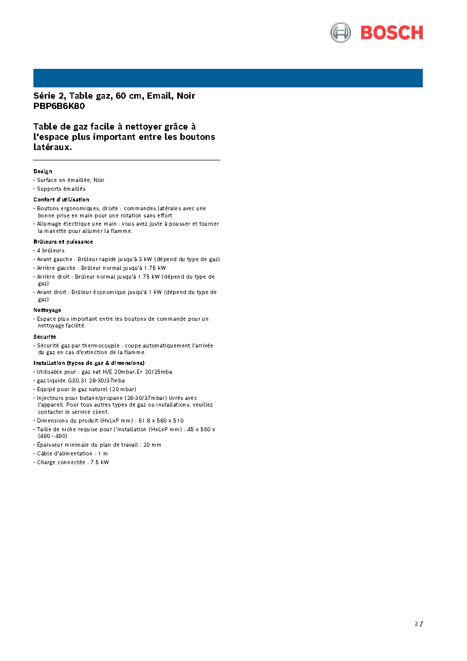 Fiche technique fournisseur