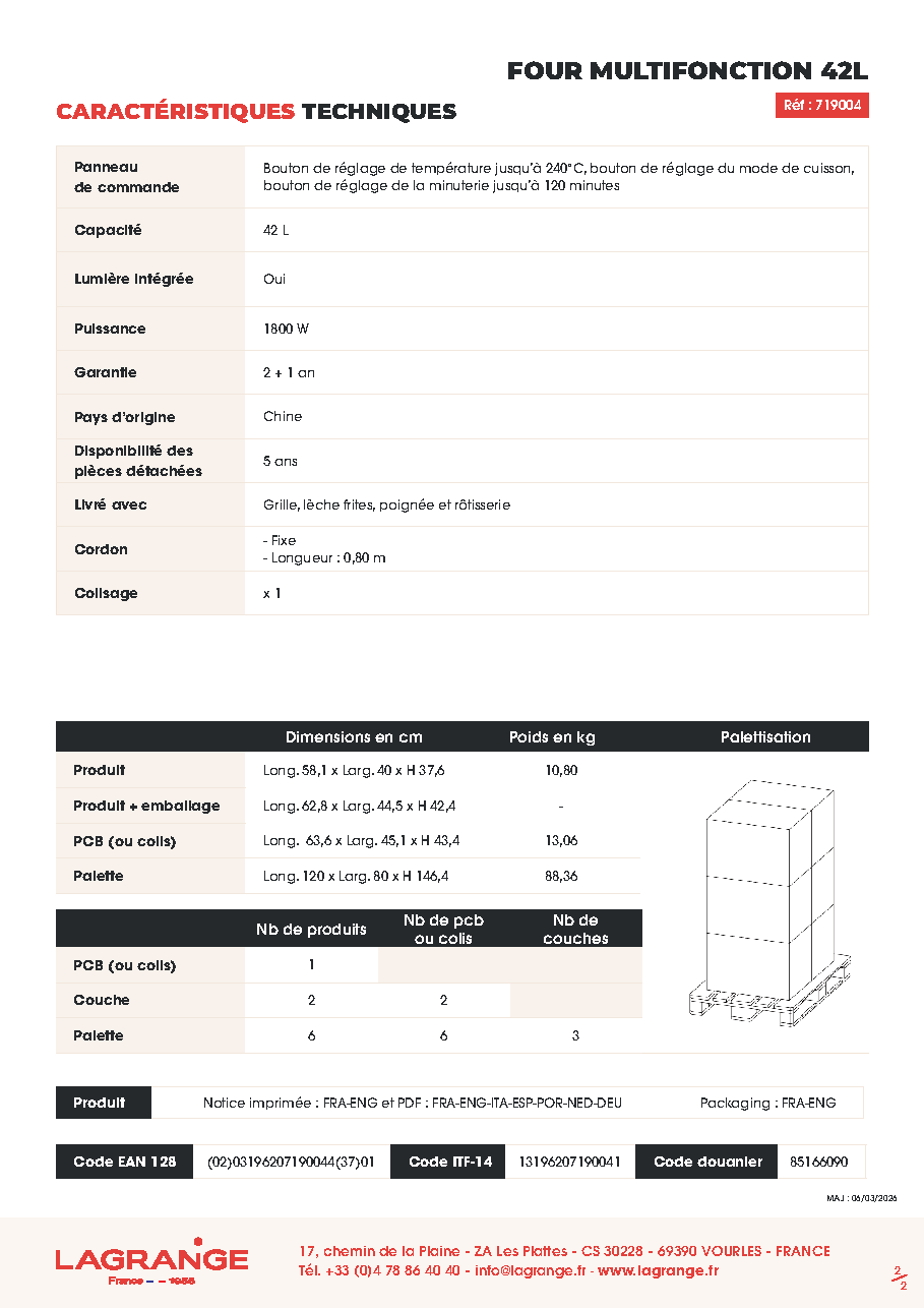 Fiche technique fournisseur