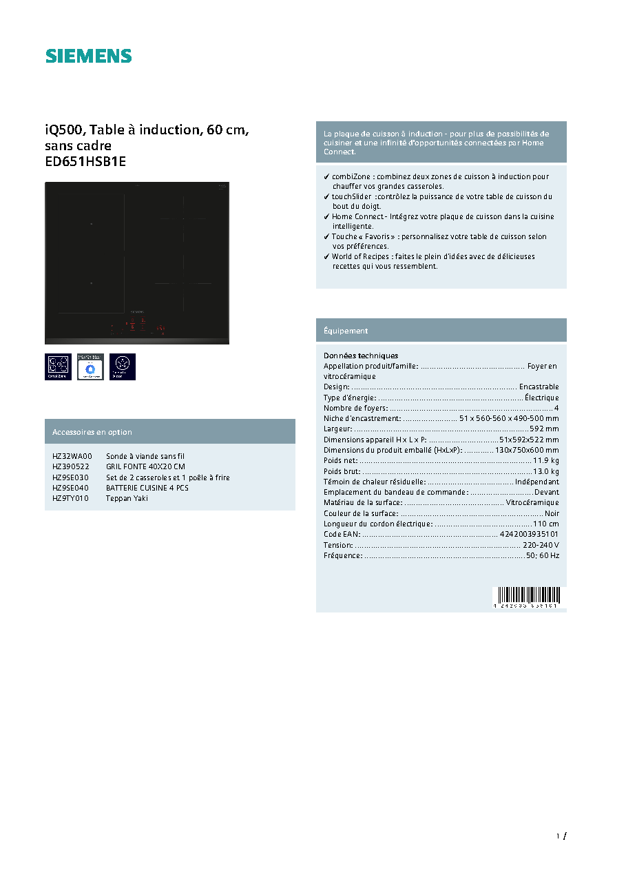 Fiche technique fournisseur
