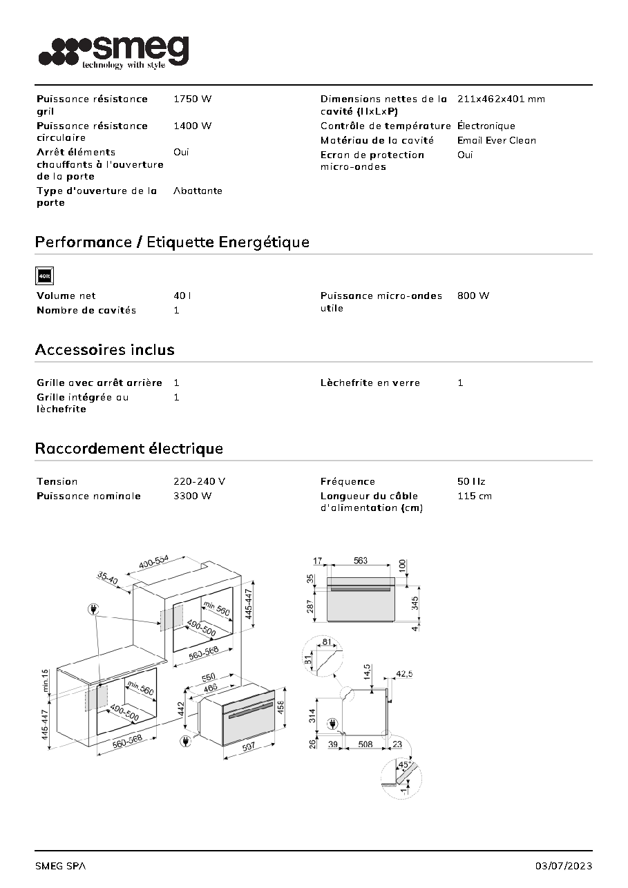 Fiche technique fournisseur