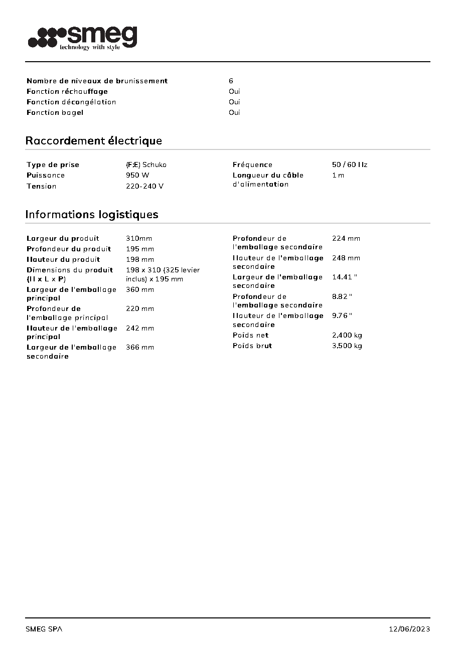 Fiche technique fournisseur