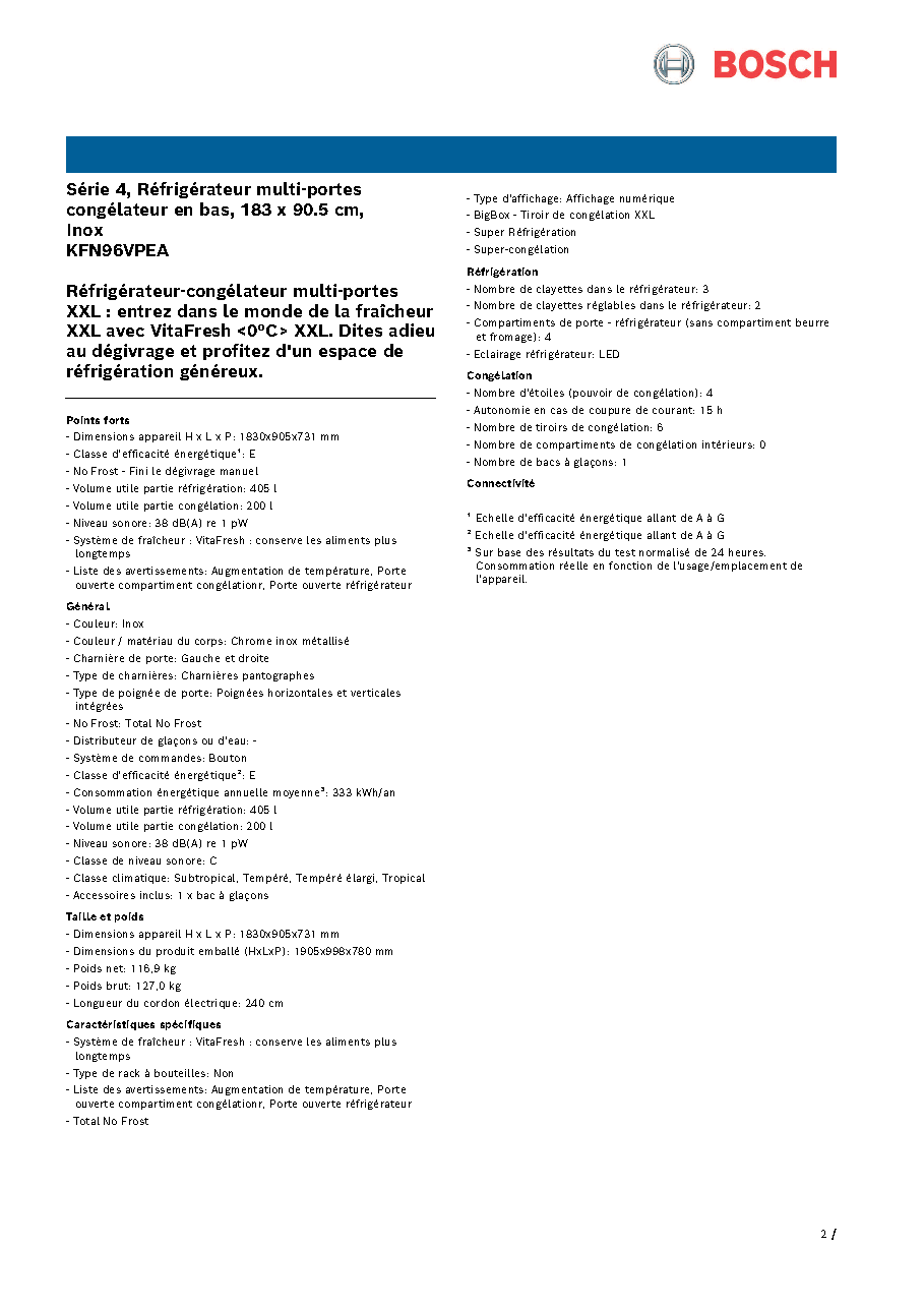 Fiche technique fournisseur