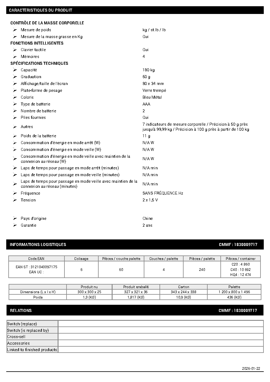 Fiche technique fournisseur