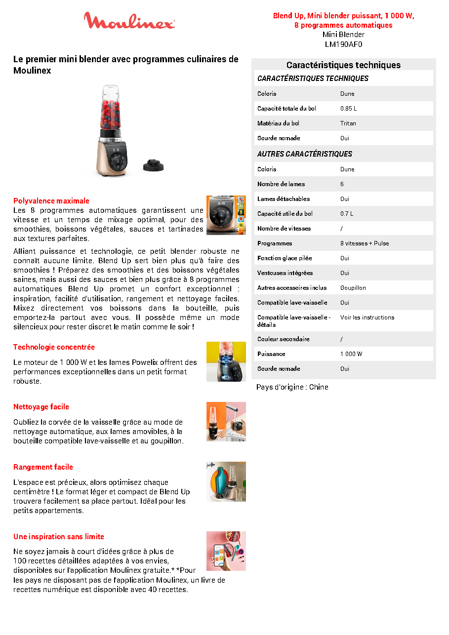 Fiche technique fournisseur