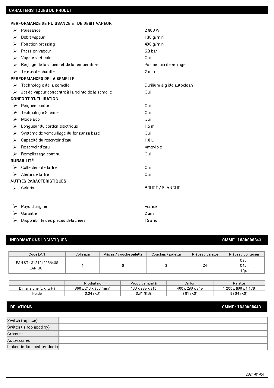 Fiche technique fournisseur