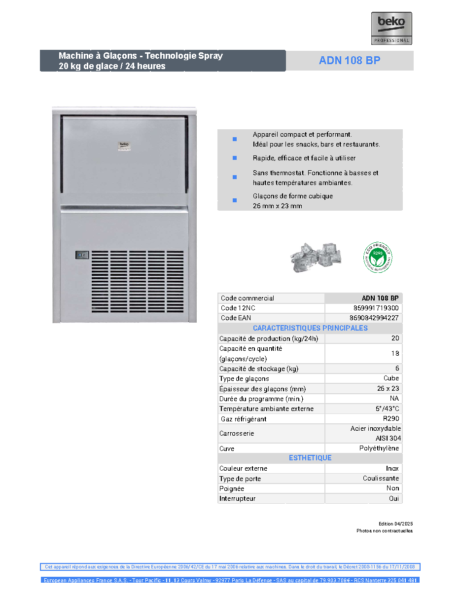Fiche technique fournisseur