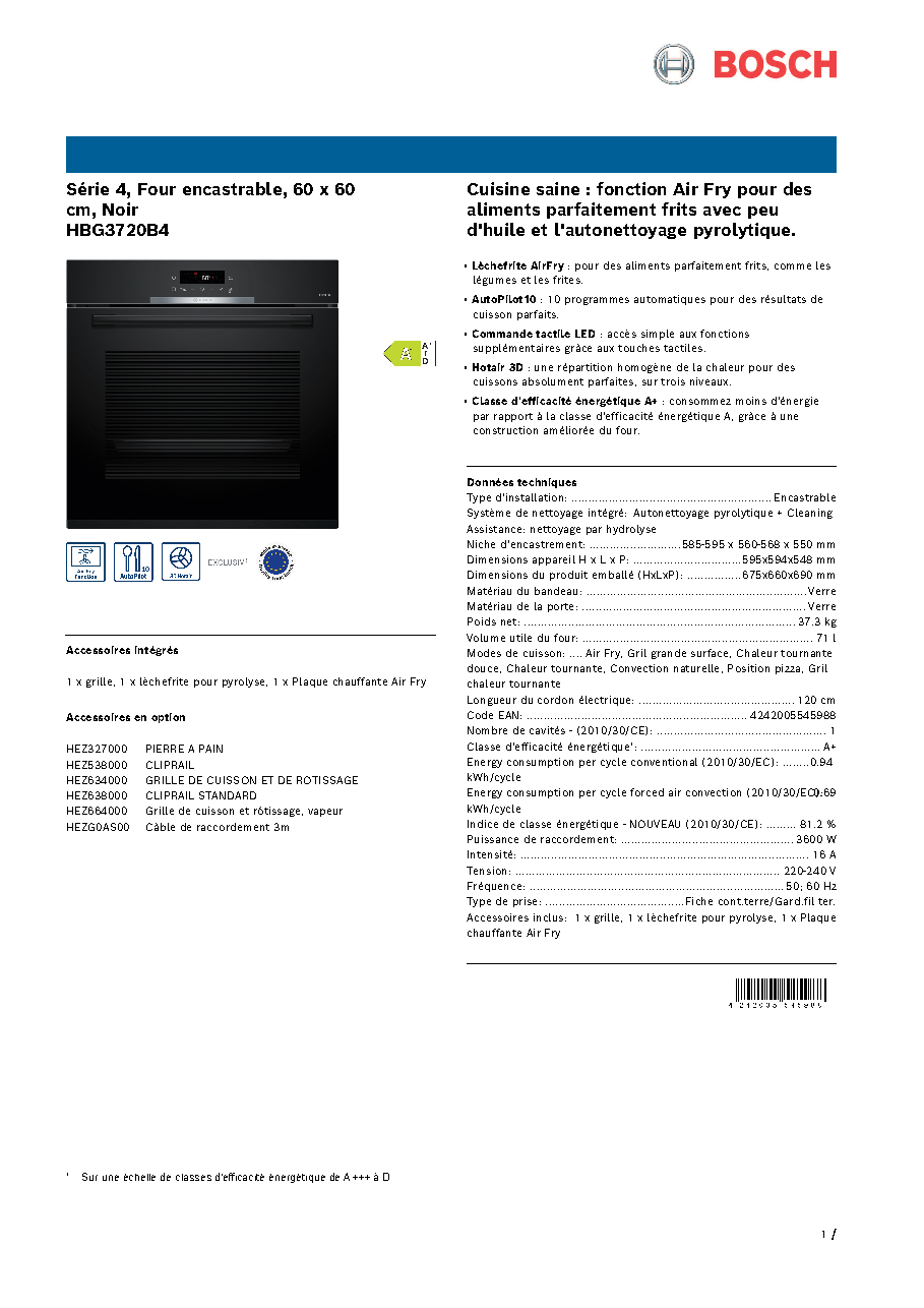 Fiche technique fournisseur
