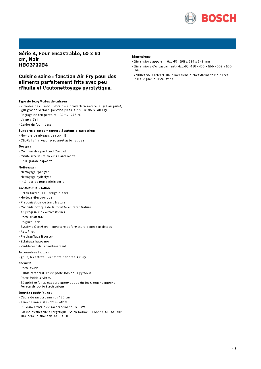 Fiche technique fournisseur
