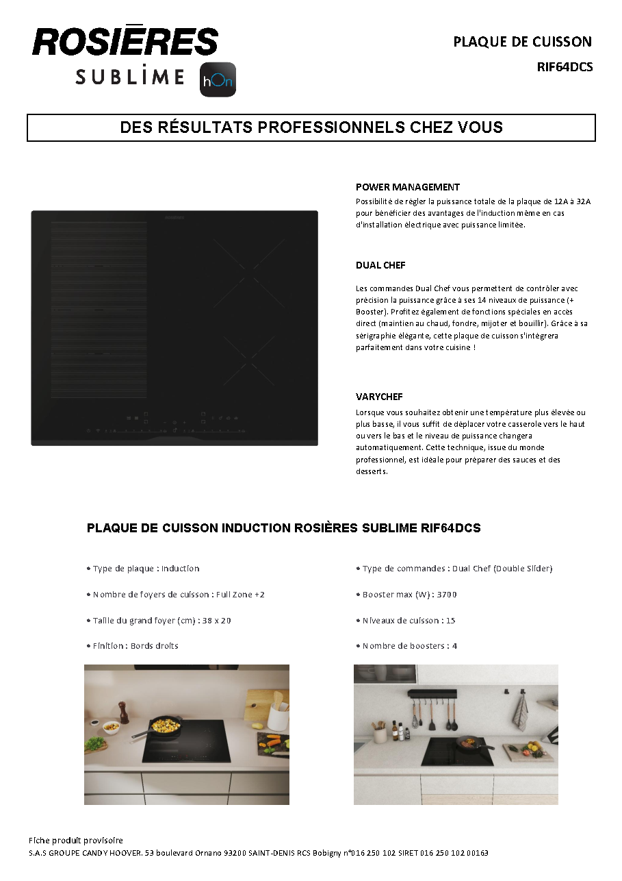 Fiche technique fournisseur