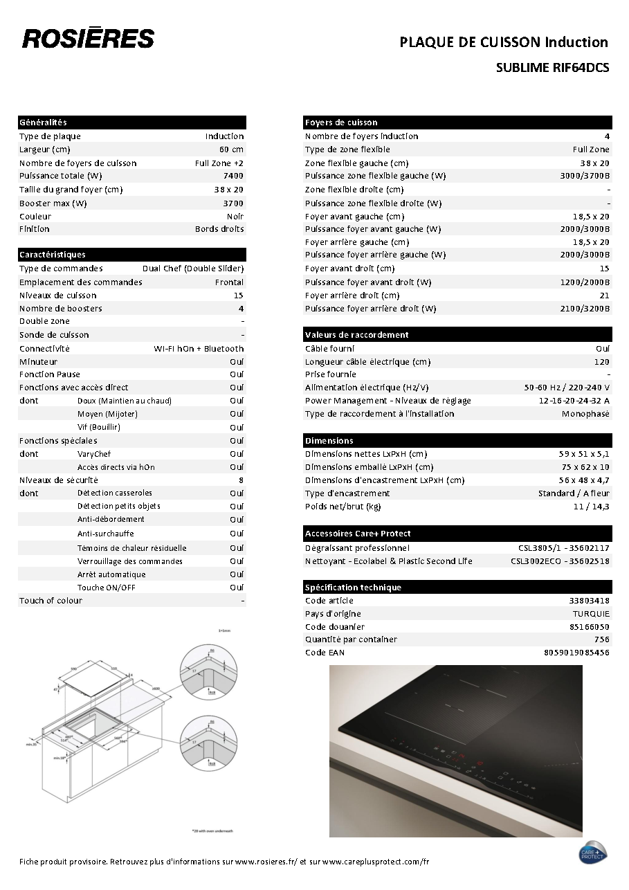 Fiche technique fournisseur