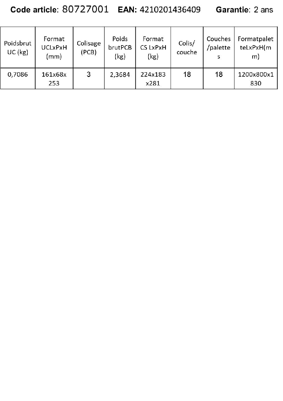 Fiche technique fournisseur