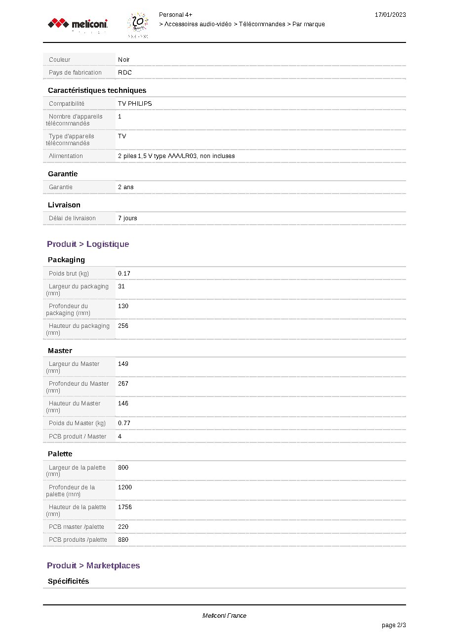 Fiche technique fournisseur
