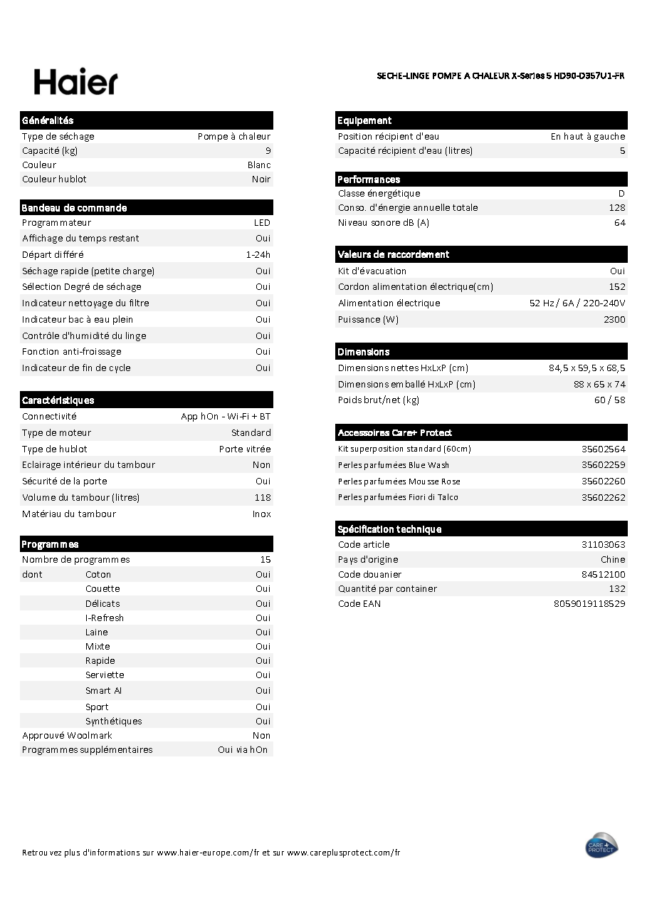 Fiche technique fournisseur