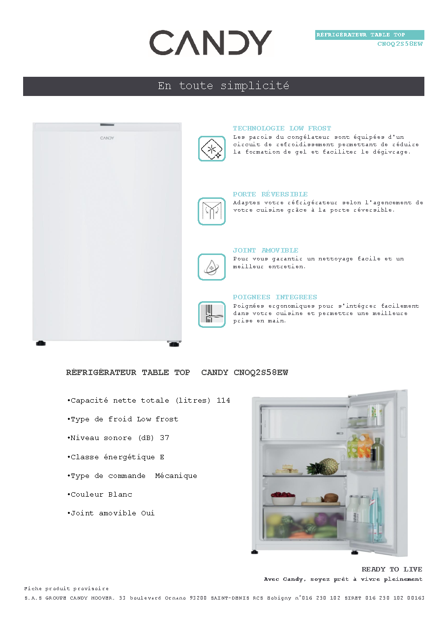 Fiche technique fournisseur