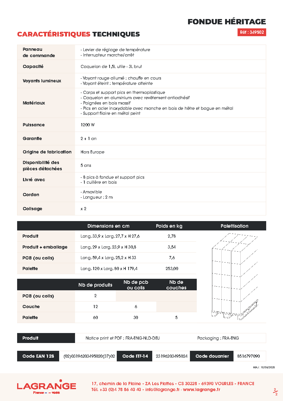 Fiche technique fournisseur