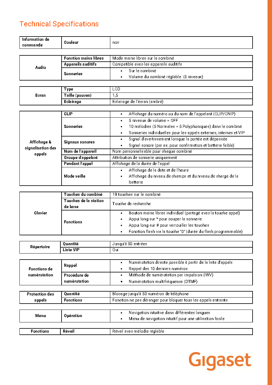 Fiche technique fournisseur