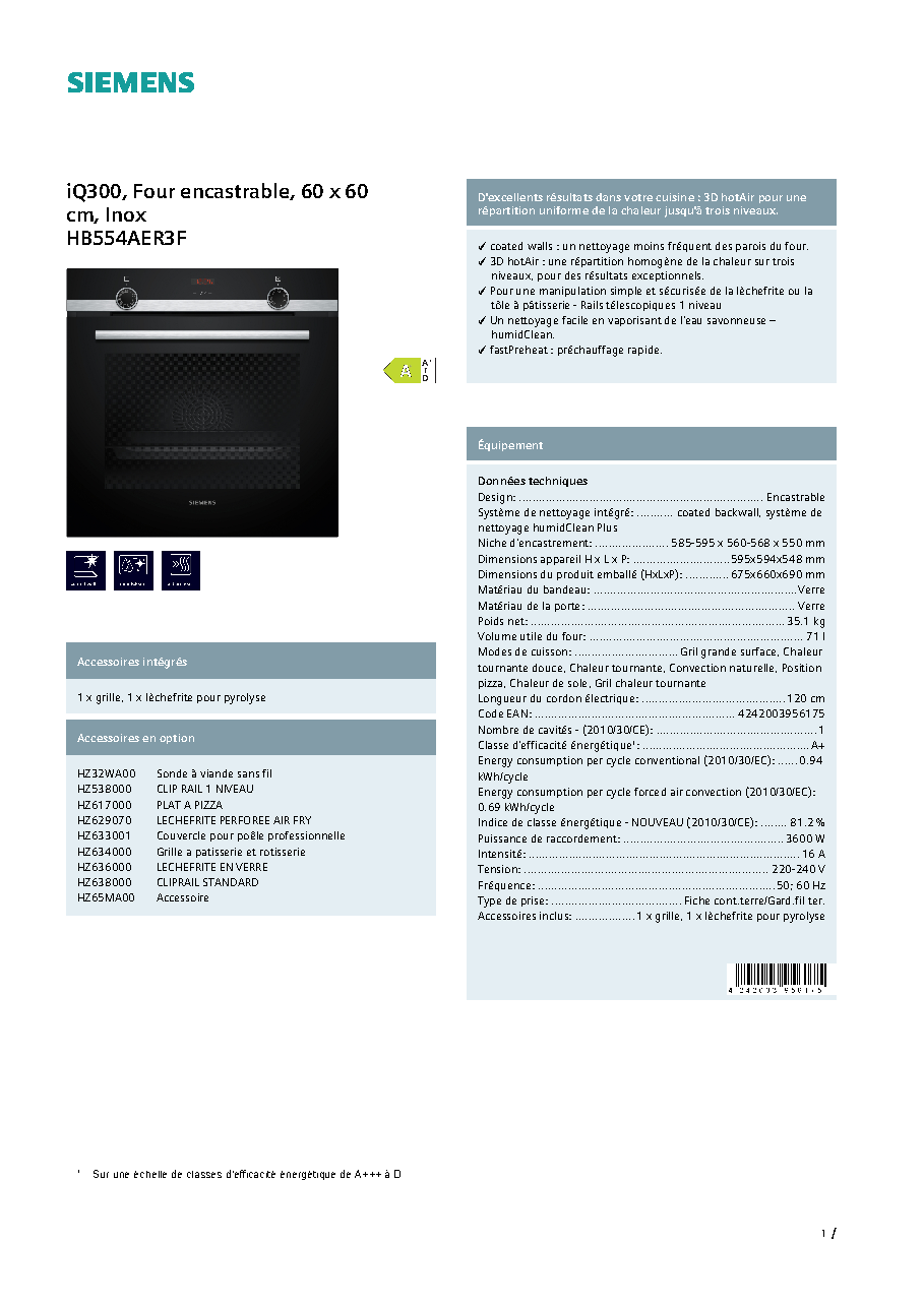 Fiche technique fournisseur