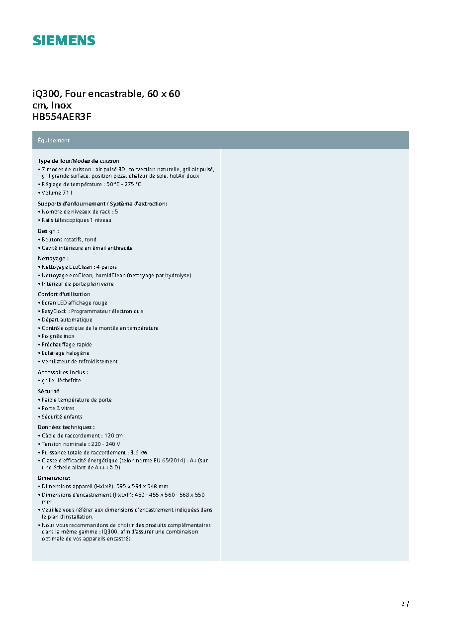Fiche technique fournisseur
