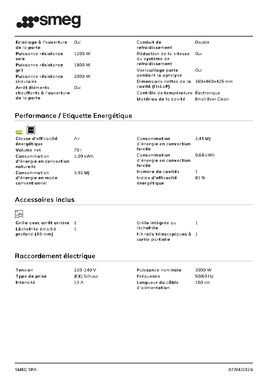 Fiche technique fournisseur