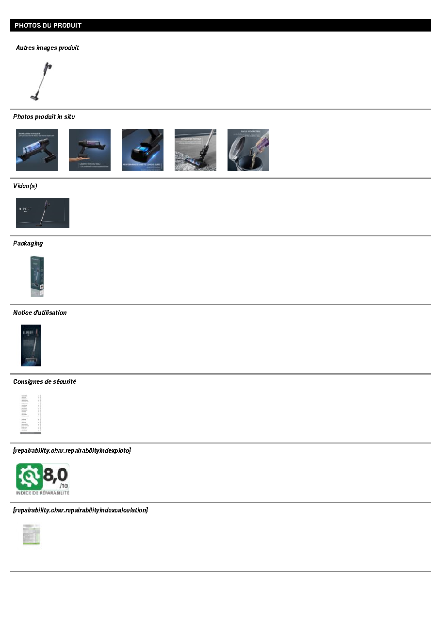 Fiche technique fournisseur