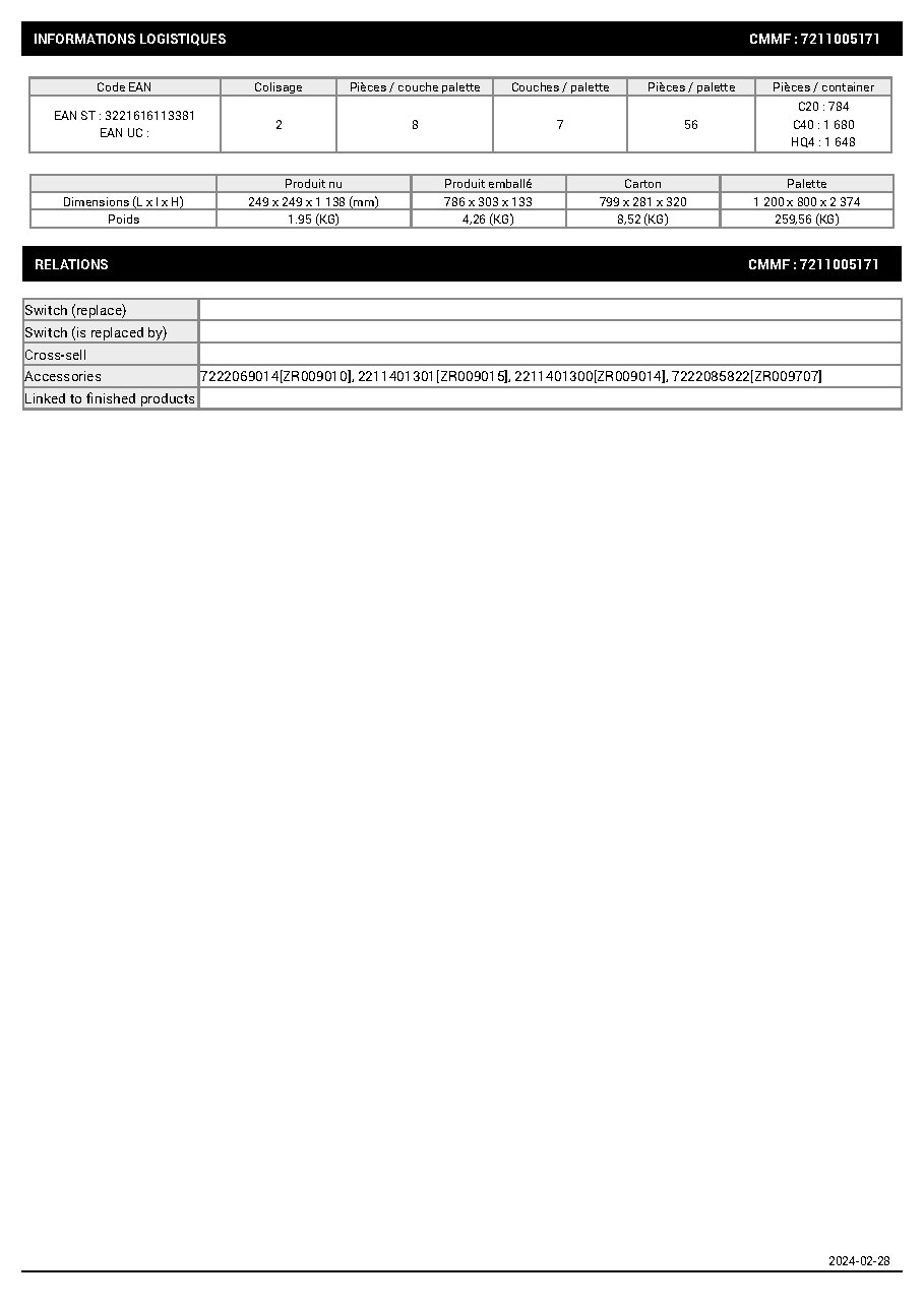 Fiche technique fournisseur