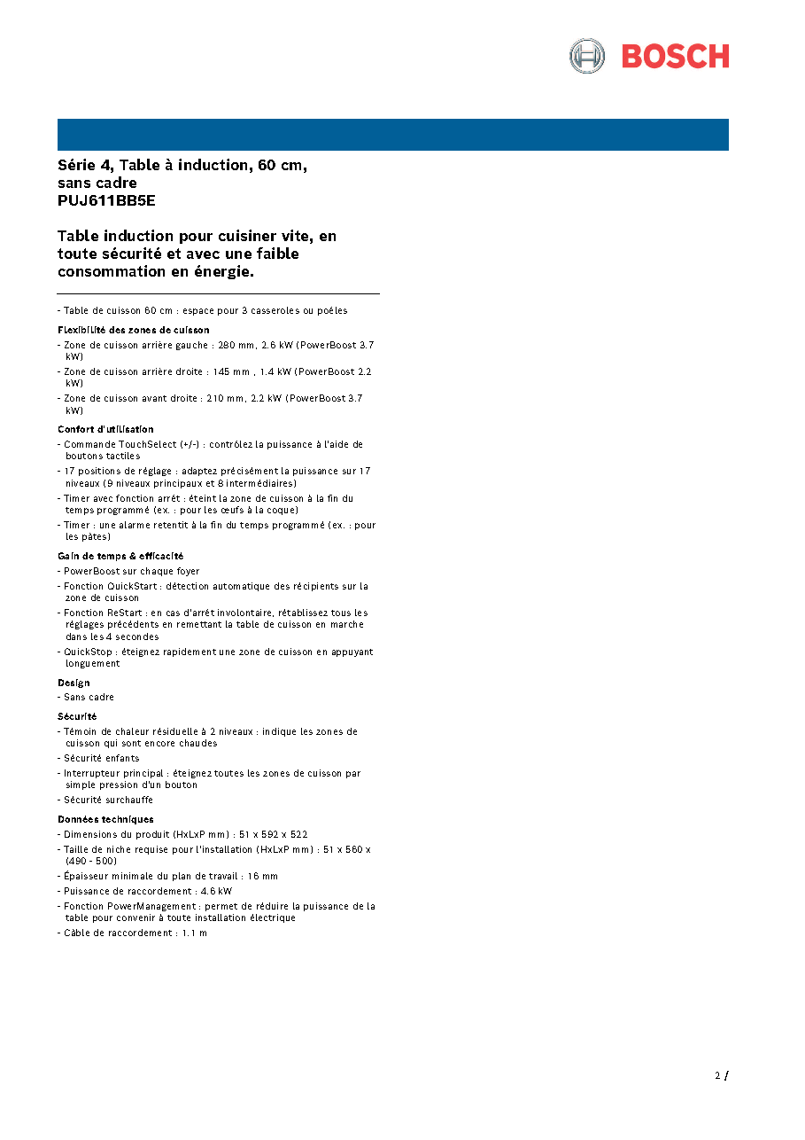 Fiche technique fournisseur