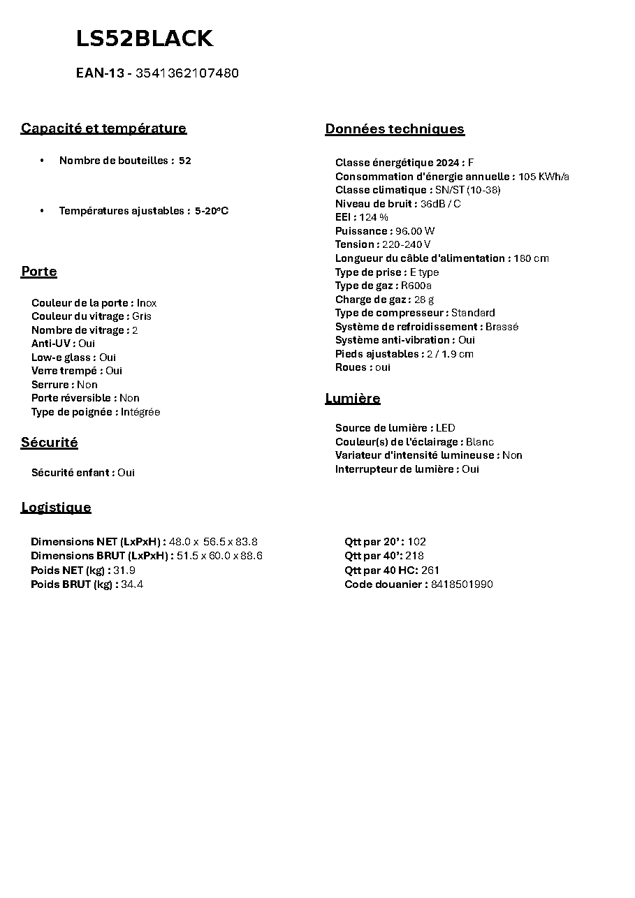 Fiche technique fournisseur