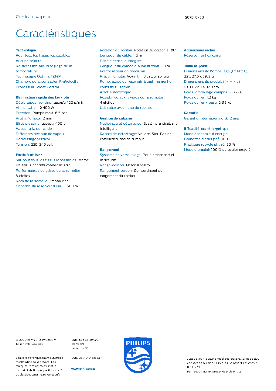 Fiche technique fournisseur