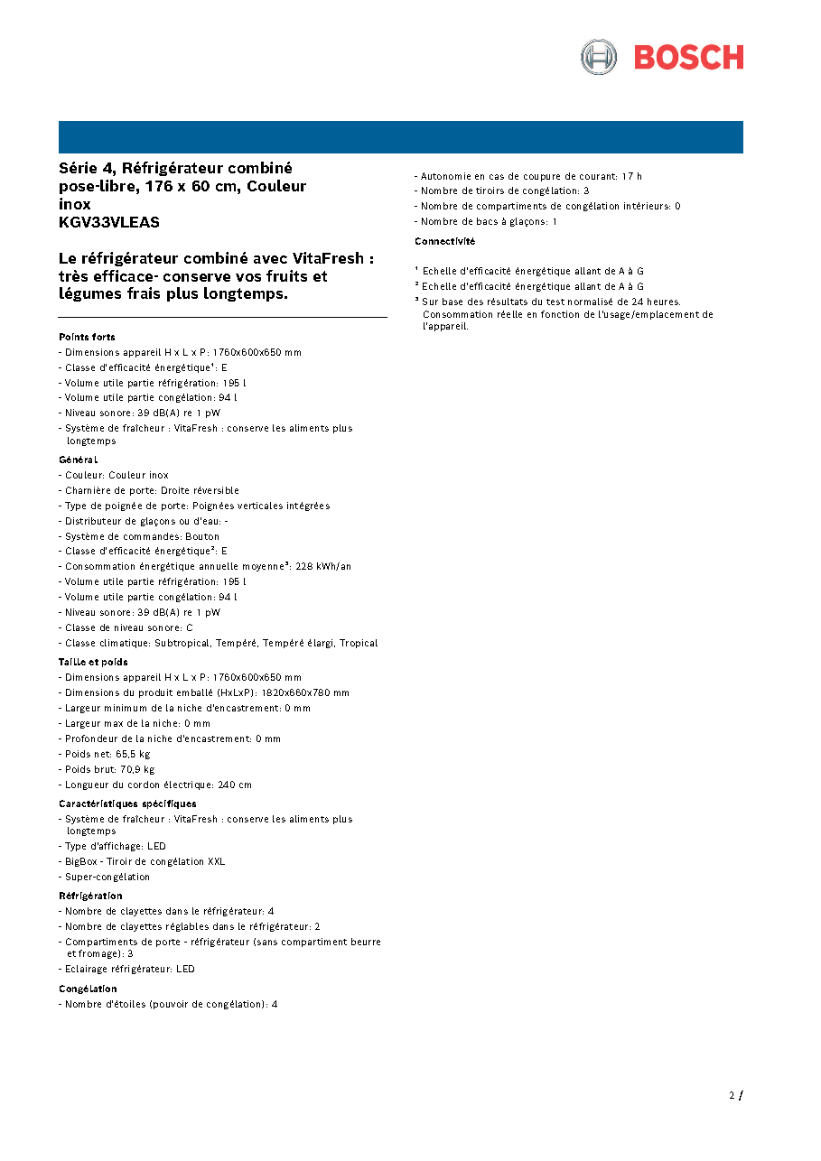 Fiche technique fournisseur