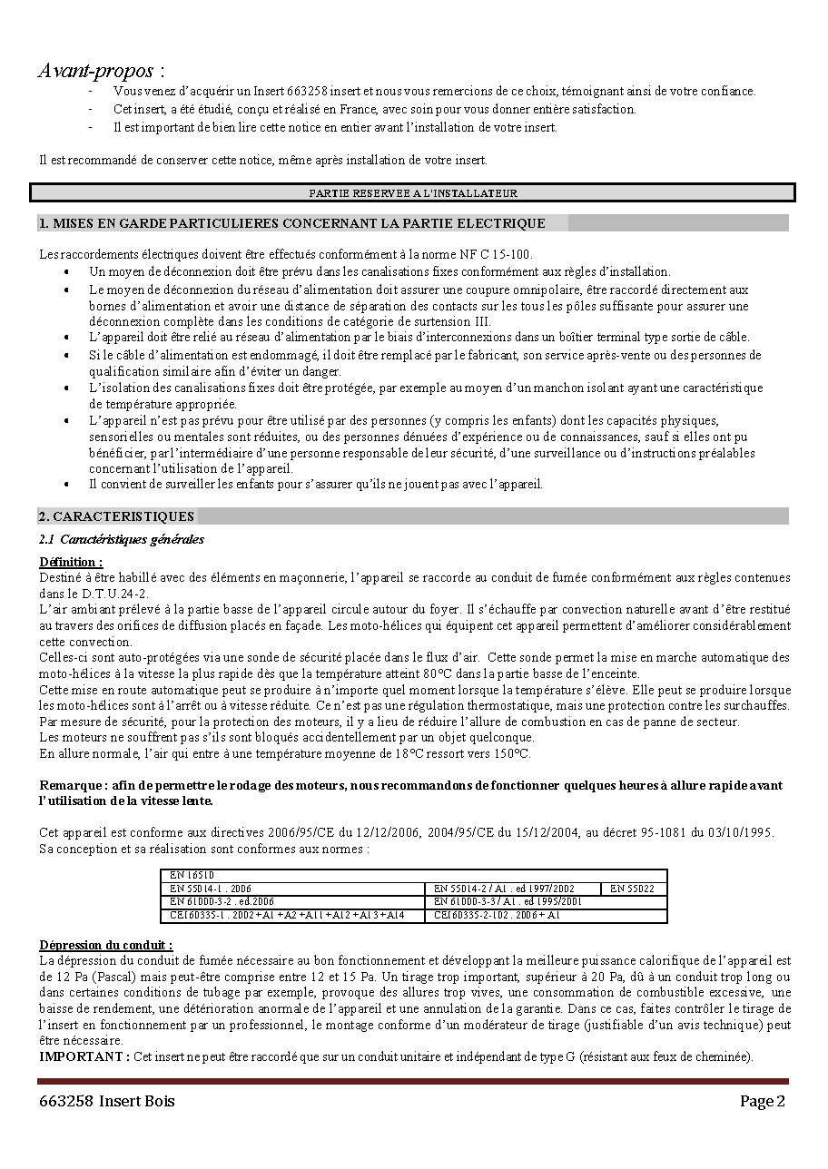 Fiche technique fournisseur