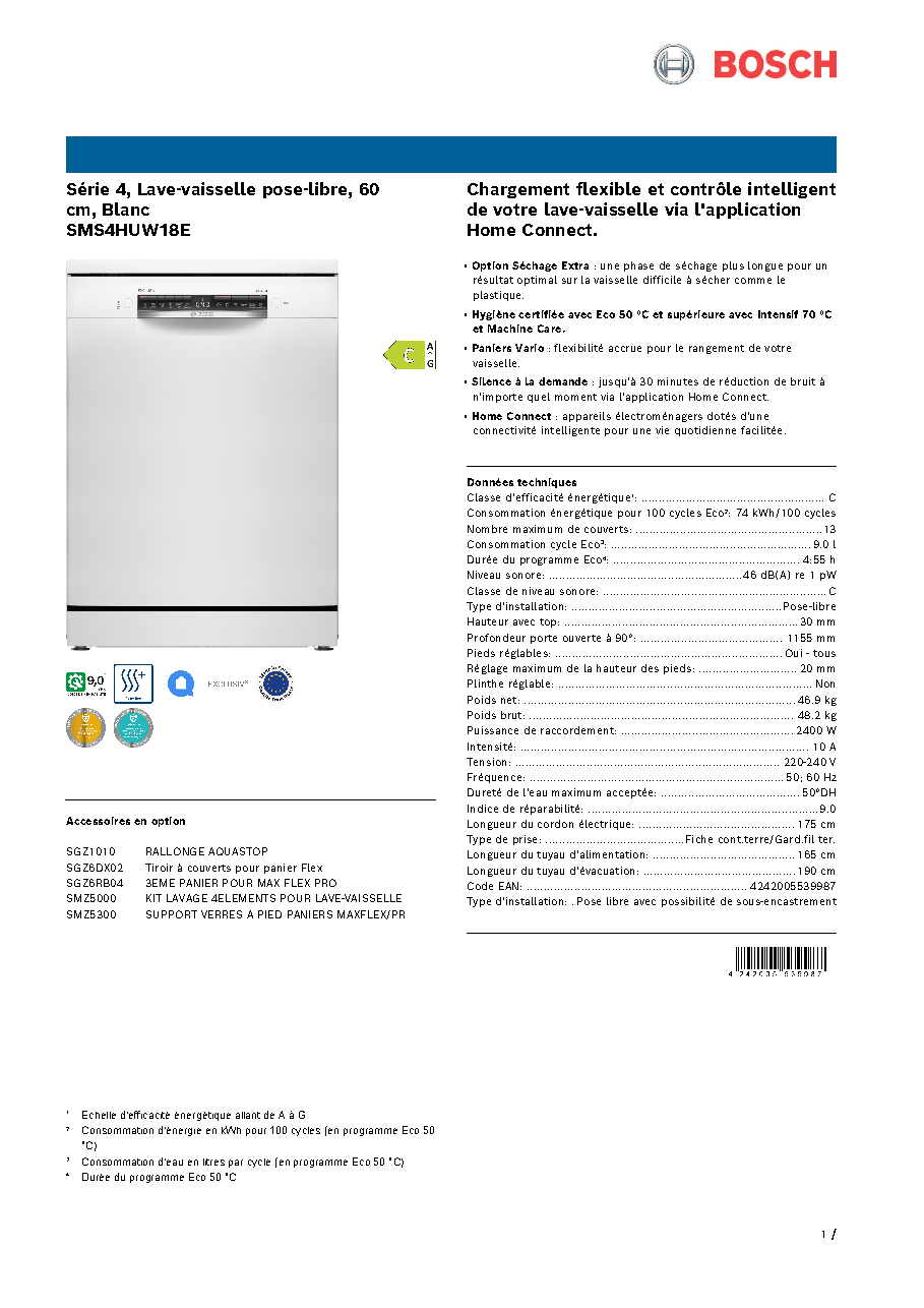 Fiche technique fournisseur